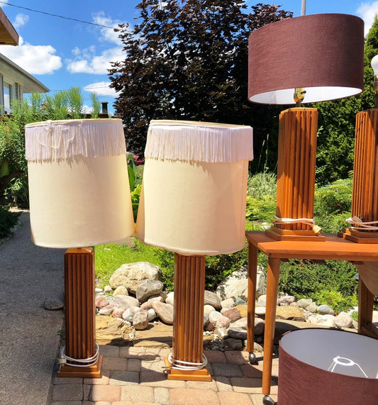 A pair of large Mid Century Modern Teak sculptural lamps (1 pair available) - Mid Century Modern Toronto