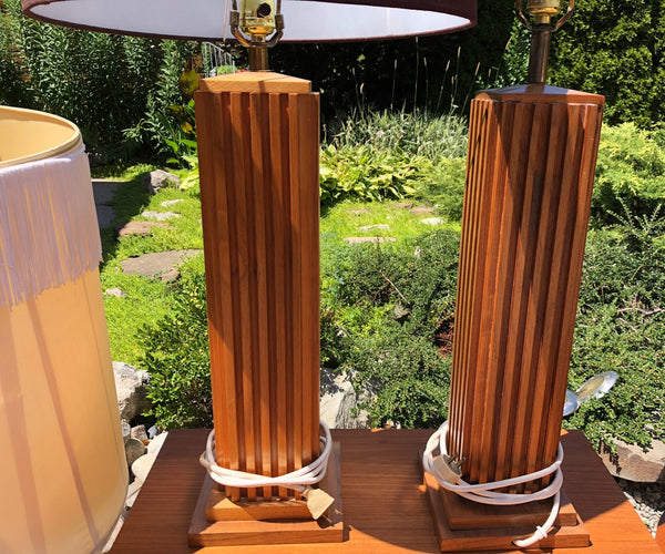 A pair of large Mid Century Modern Teak sculptural lamps (1 pair available) - Mid Century Modern Toronto