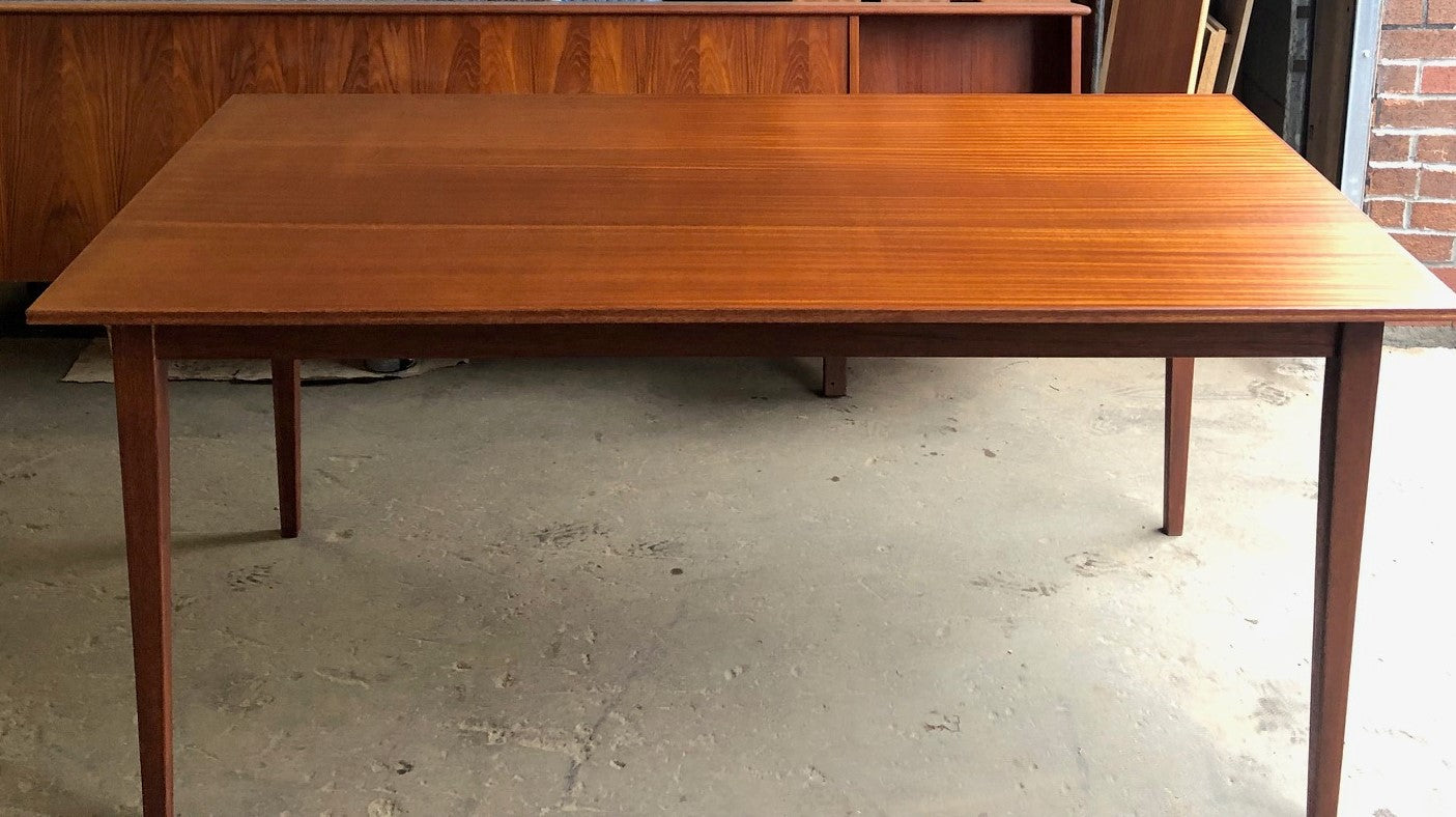 REFINISHED Unique MCM Teak Dining Table 64", treated for durability, PERFECT - Mid Century Modern Toronto