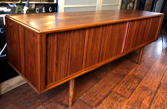 NOT AVAILABLE *****REFINISHED MCM Walnut TV Records Console Bar w Tambour door, Low Profile 6 ft - Mid Century Modern Toronto