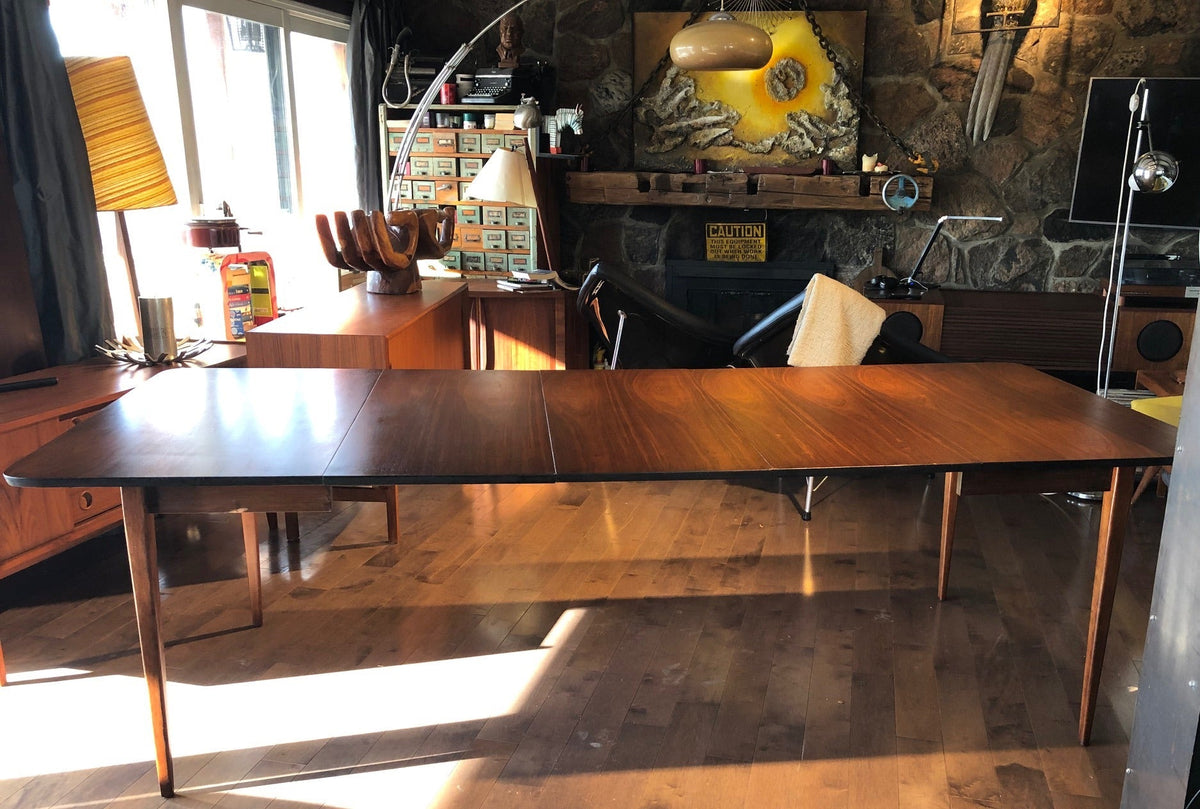 REFINISHED MCM Walnut Dining Table Extendable w 3 leaves 41.5