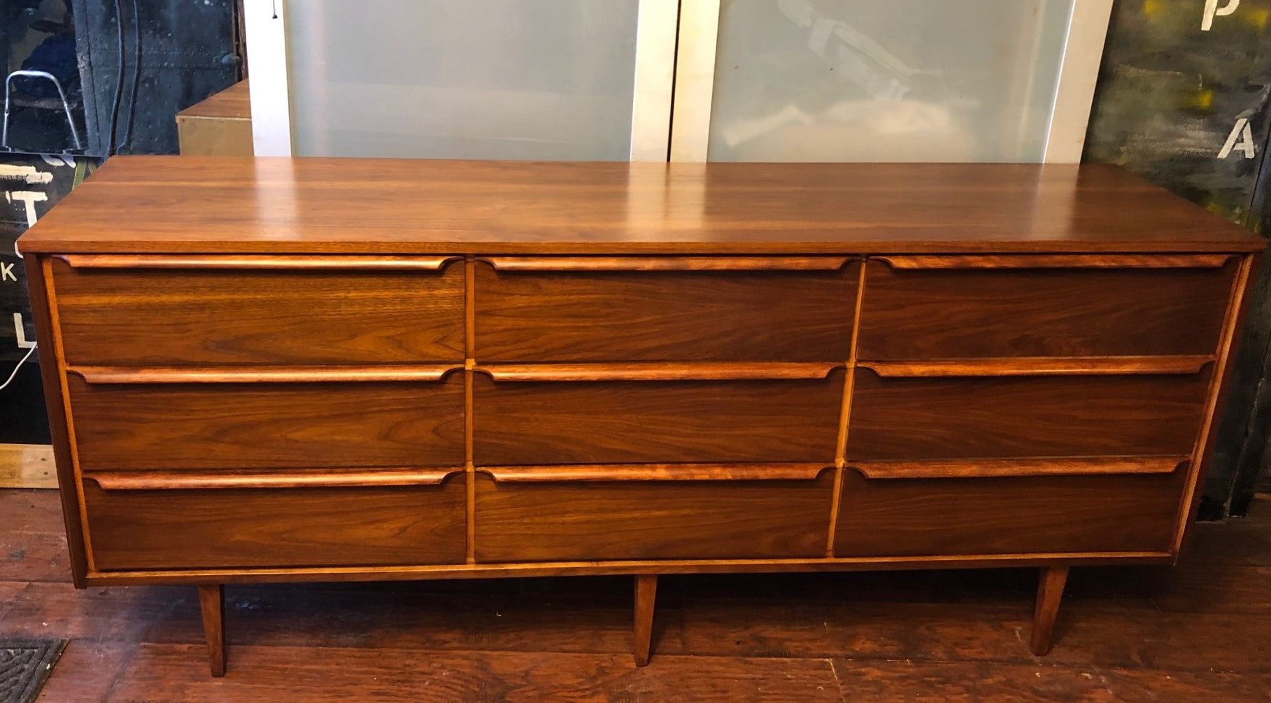 REFINISHED MCM Walnut Dresser 9 Drawers 6 ft, perfect - Mid Century Modern Toronto