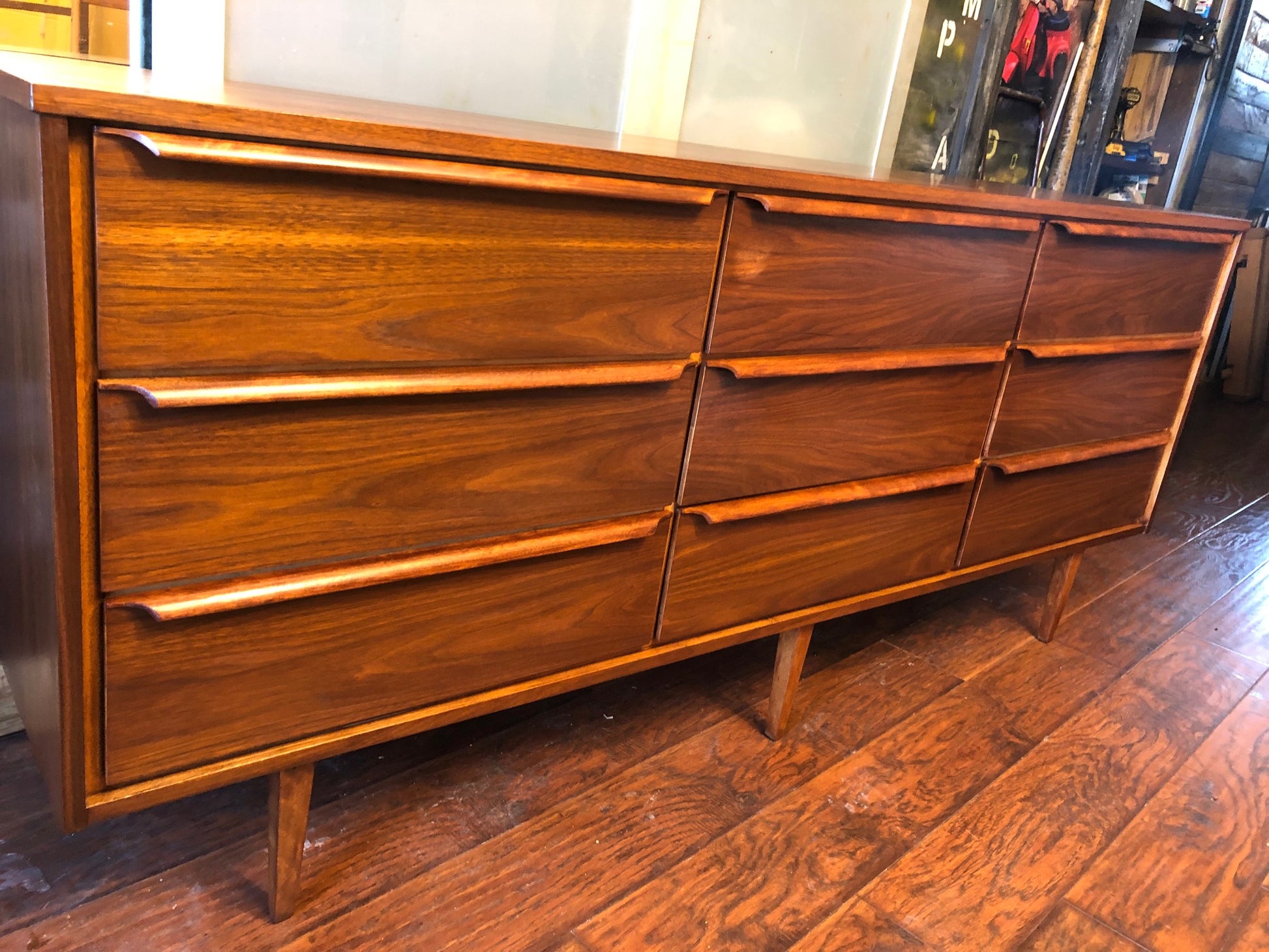 REFINISHED MCM Walnut Dresser 9 Drawers 6 ft, perfect - Mid Century Modern Toronto
