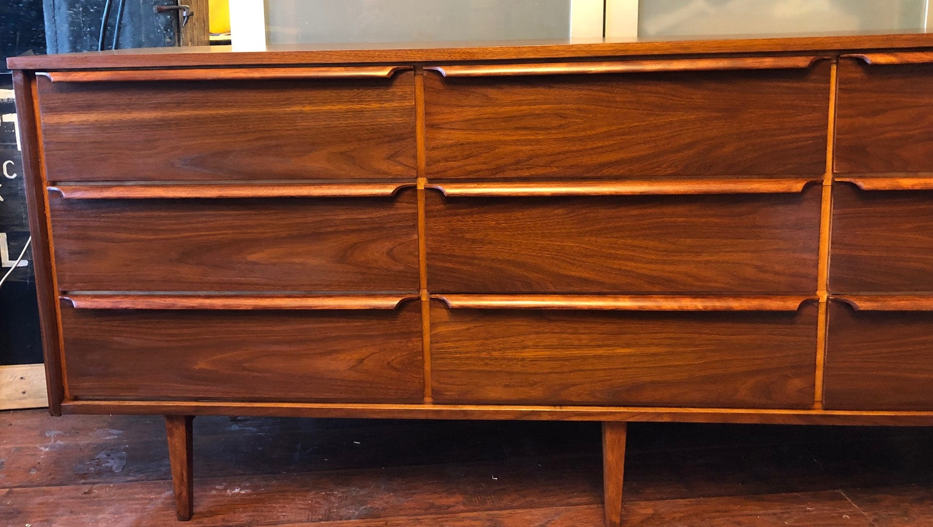 REFINISHED MCM Walnut Dresser 9 Drawers 6 ft, perfect - Mid Century Modern Toronto