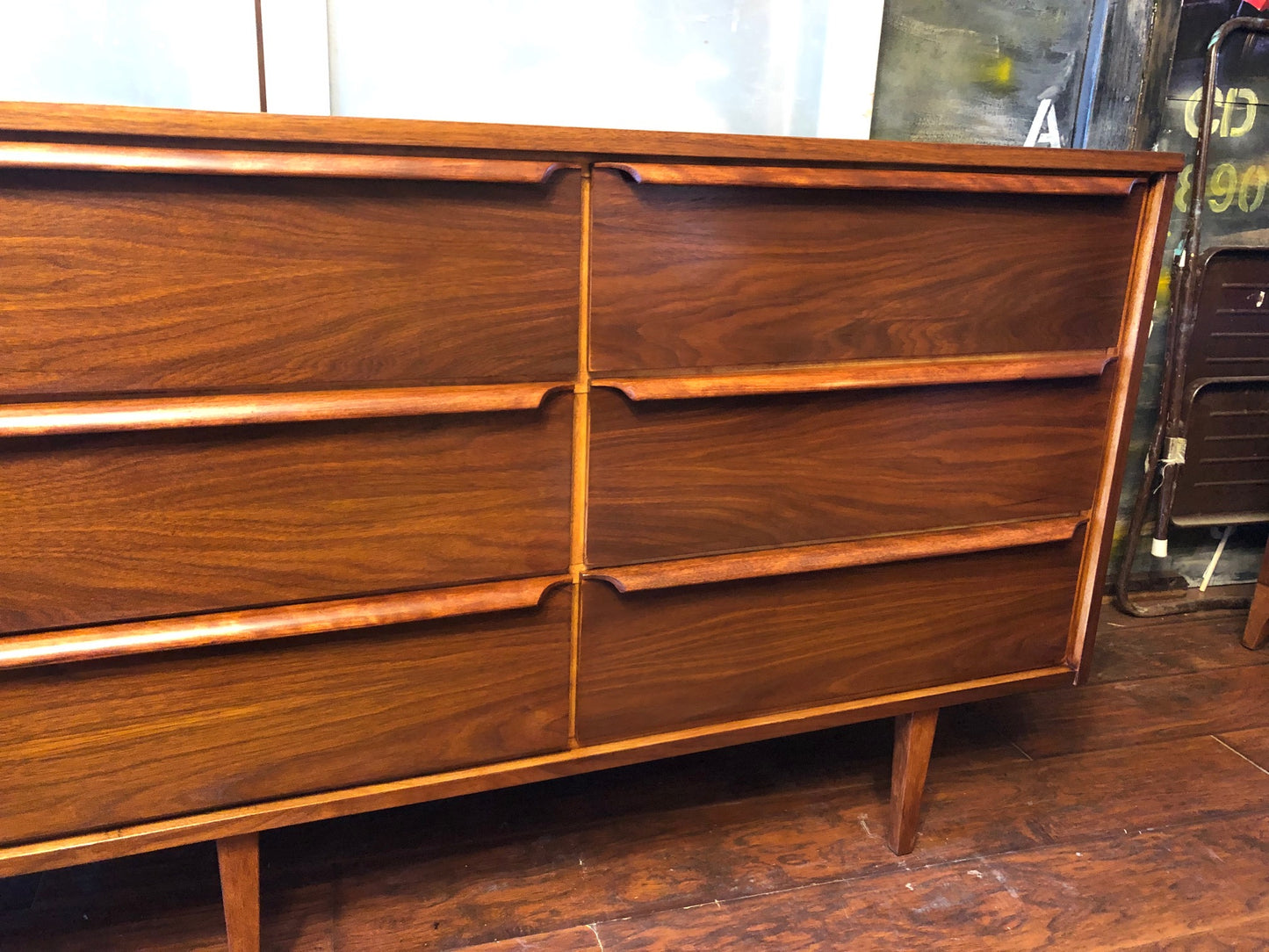 REFINISHED MCM Walnut Dresser 9 Drawers 6 ft, perfect - Mid Century Modern Toronto