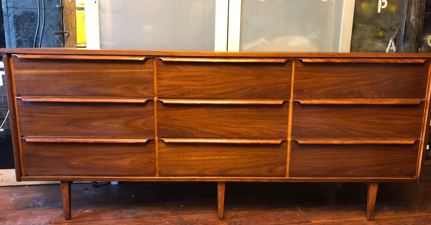 REFINISHED MCM Walnut Dresser 9 Drawers 6 ft, perfect - Mid Century Modern Toronto