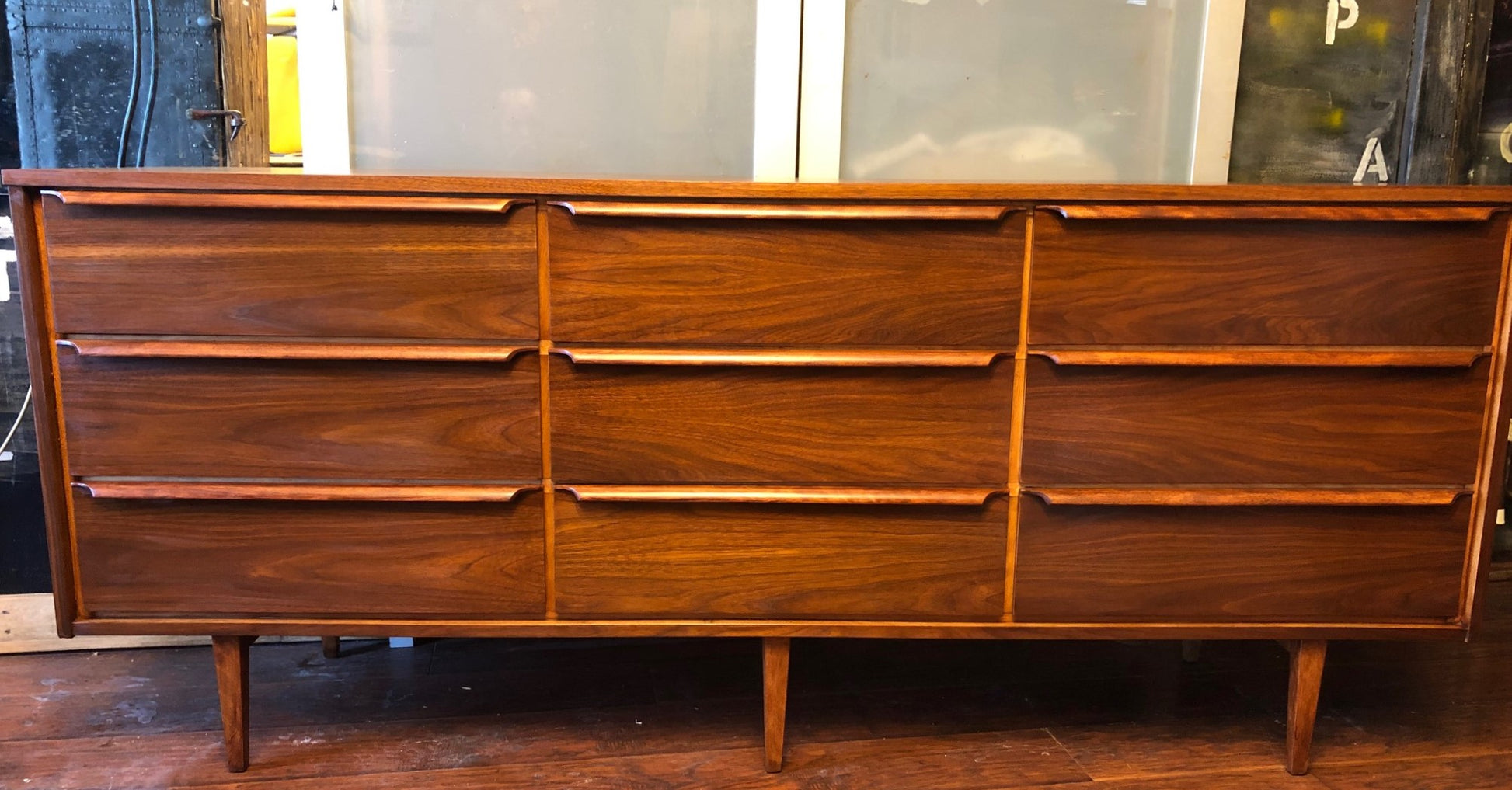REFINISHED MCM Walnut Dresser 9 Drawers 6 ft, perfect - Mid Century Modern Toronto