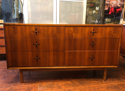 REFINISHED MCM Walnut Dresser 6 Drawers & Nightstand with rosewood inlay, perfect - Mid Century Modern Toronto