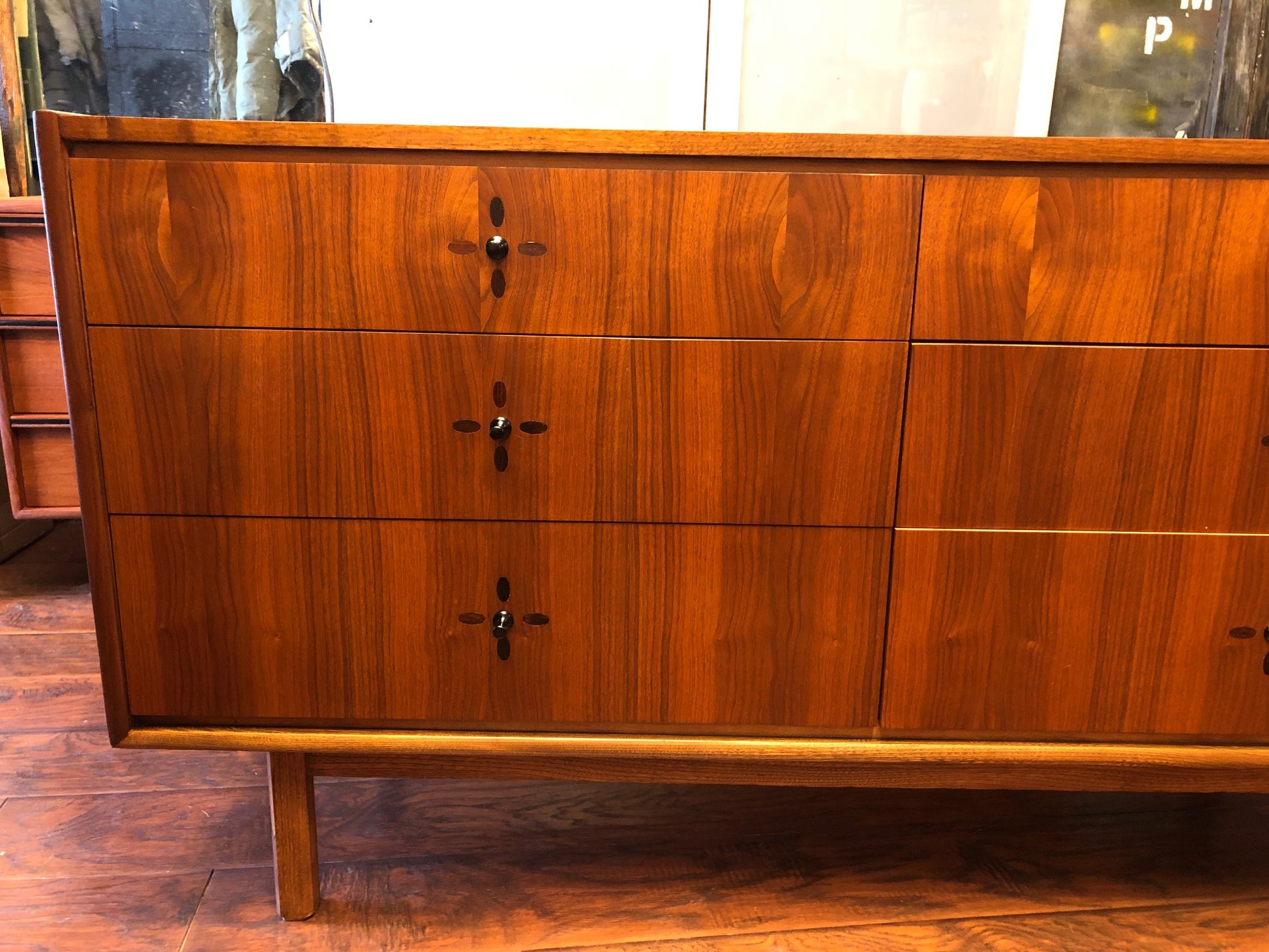 REFINISHED MCM Walnut Dresser 6 Drawers & Nightstand with rosewood inlay, perfect - Mid Century Modern Toronto