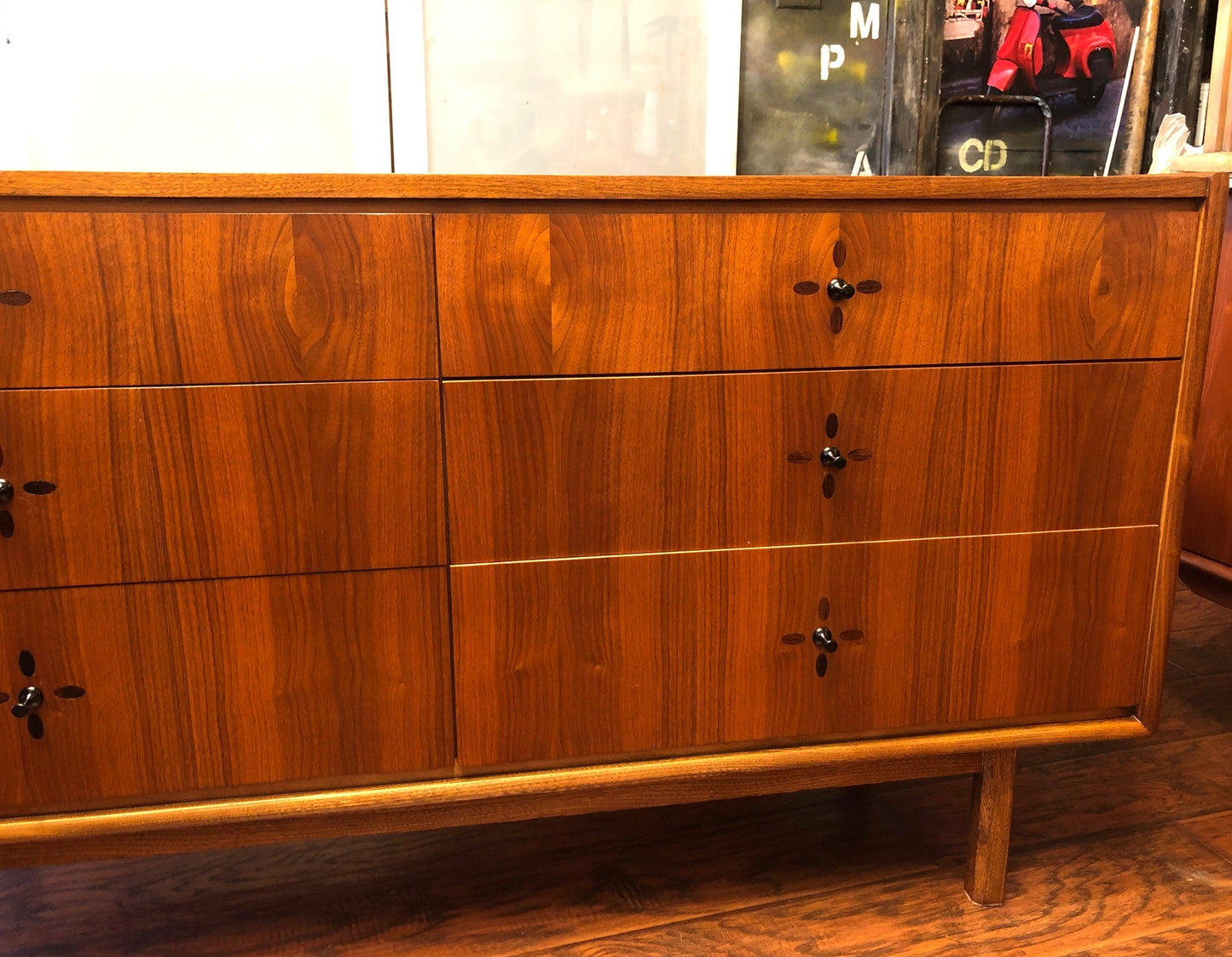 REFINISHED MCM Walnut Dresser 6 Drawers & Nightstand with rosewood inlay, perfect - Mid Century Modern Toronto