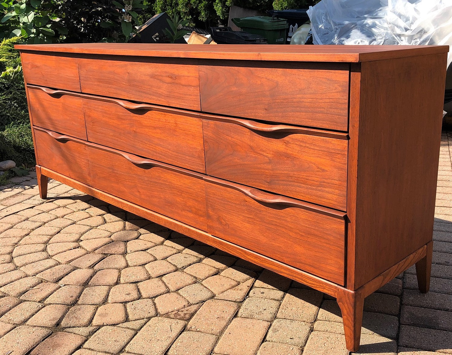 REFINISHED MCM Walnut Dresser 9 drawers compact 58.5" perfect - Mid Century Modern Toronto