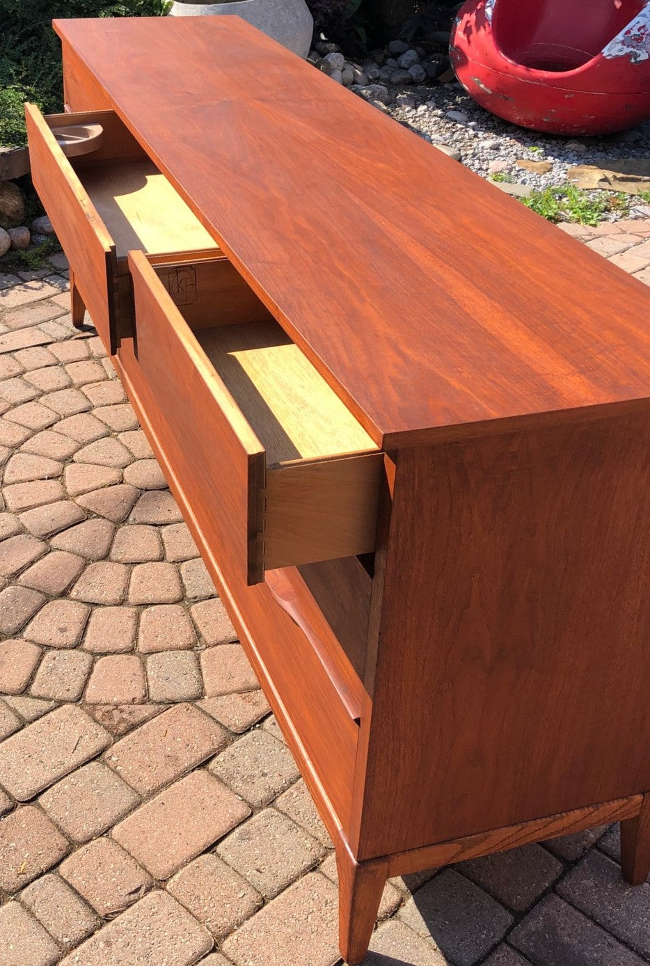 REFINISHED MCM Walnut Dresser 9 drawers compact 58.5" perfect - Mid Century Modern Toronto
