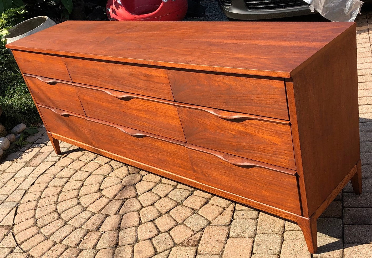REFINISHED MCM Walnut Dresser 9 drawers compact 58.5" perfect - Mid Century Modern Toronto