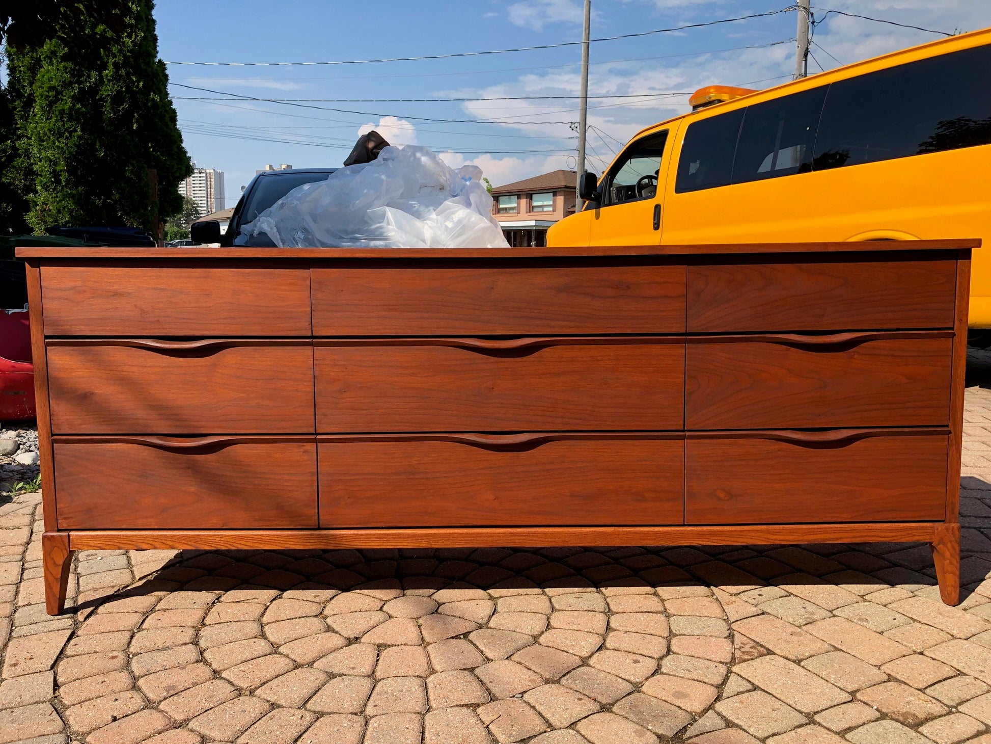 REFINISHED MCM Walnut Dresser 9 drawers compact 58.5" perfect - Mid Century Modern Toronto