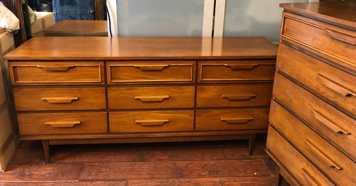 MCM Walnut Bedroom SET: Dresser 9 drawers, Tallboy 5 drawers, 2 Night Stands - Mid Century Modern Toronto