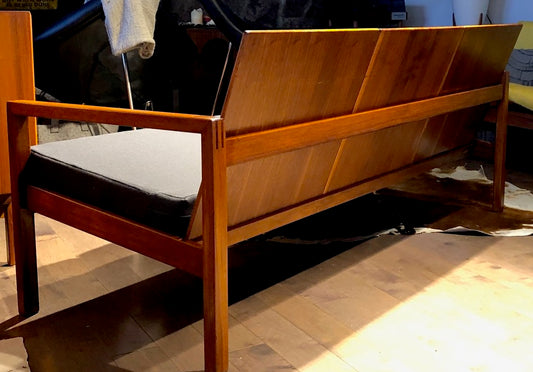 REFINISHED Walnut MCM Sofa Daybed w new dark grey Maharam cushions - Mid Century Modern Toronto