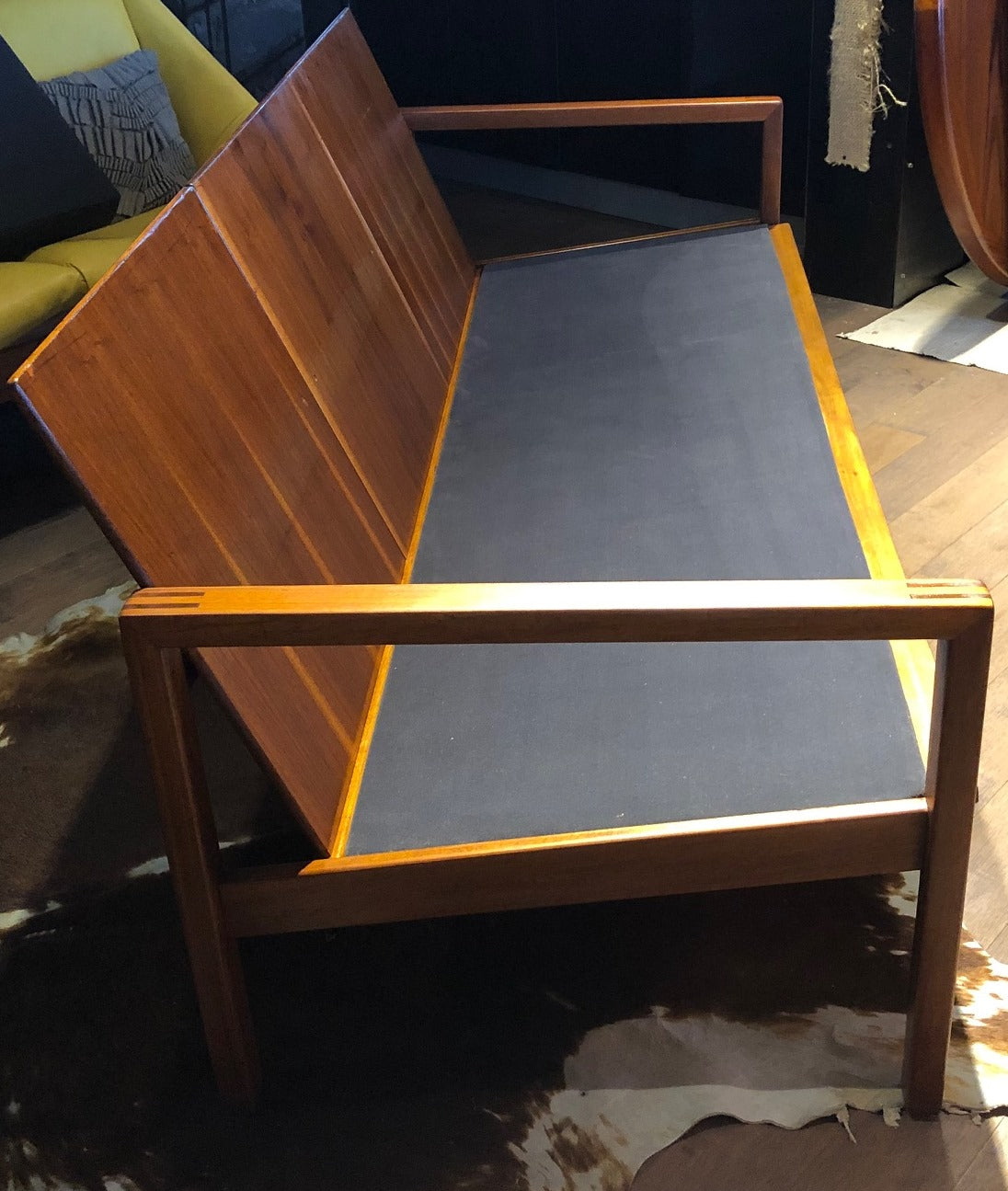 REFINISHED Walnut MCM Sofa Daybed w new dark grey Maharam cushions - Mid Century Modern Toronto