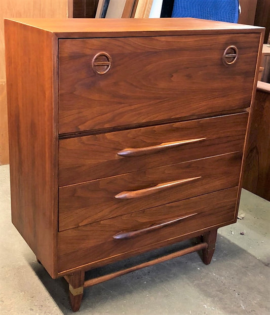 REFINISHED MCM  Walnut Tallboy OR Secretary desk with drop down door 36” PERFECT - Mid Century Modern Toronto