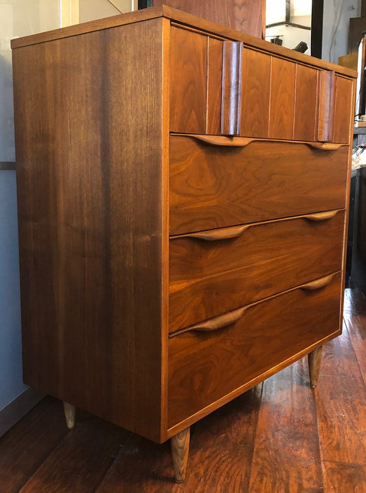 REFINISHED Mid Century Modern Walnut Tallboy Dresser 4 Drawers PERFECT, 36" - Mid Century Modern Toronto