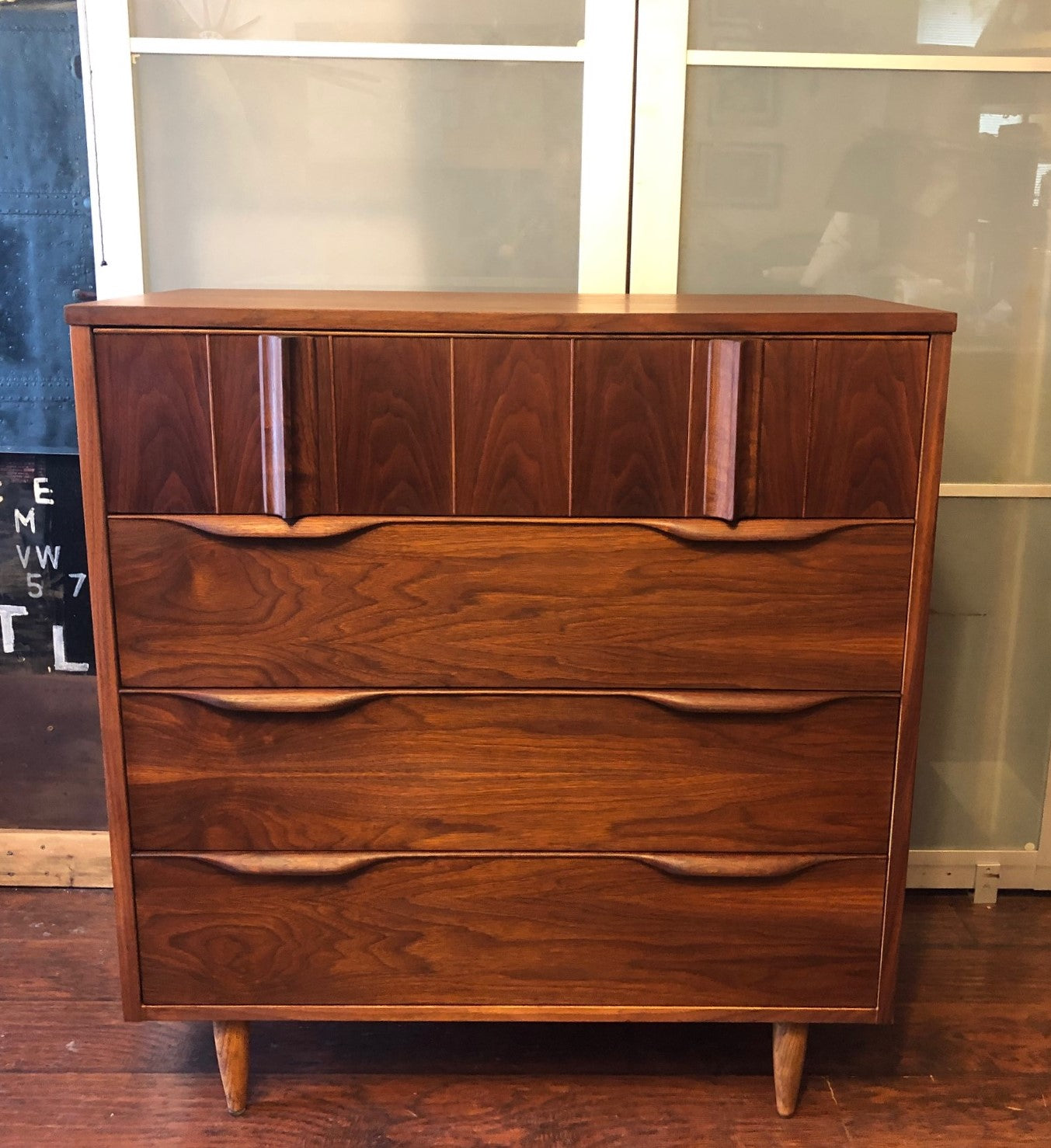 REFINISHED Mid Century Modern Walnut Tallboy Dresser 4 Drawers PERFECT, 36" - Mid Century Modern Toronto