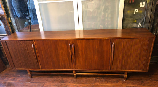 REFINISHED MCM Walnut Credenza with Tambour doors, 8 ft, perfect - Mid Century Modern Toronto