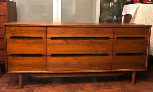 REFINISHED MCM walnut dresser 9 drawers custom crafted 66", PERFECT - Mid Century Modern Toronto