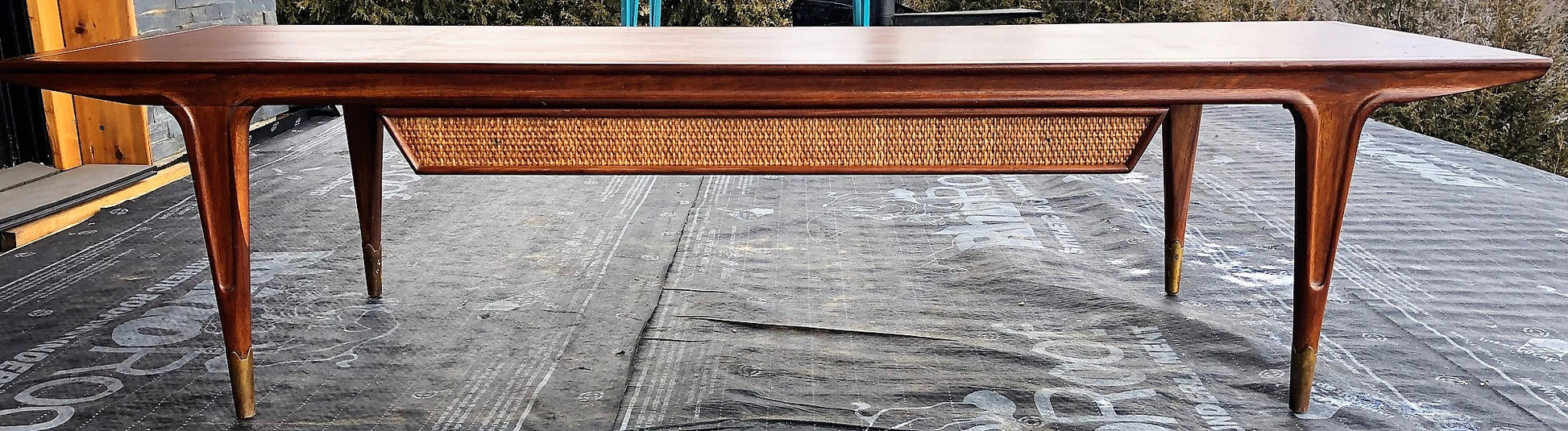 REFINISHED MCM Walnut Coffee 62" with a drawer and inlays, PERFECT, treated for durability - Mid Century Modern Toronto