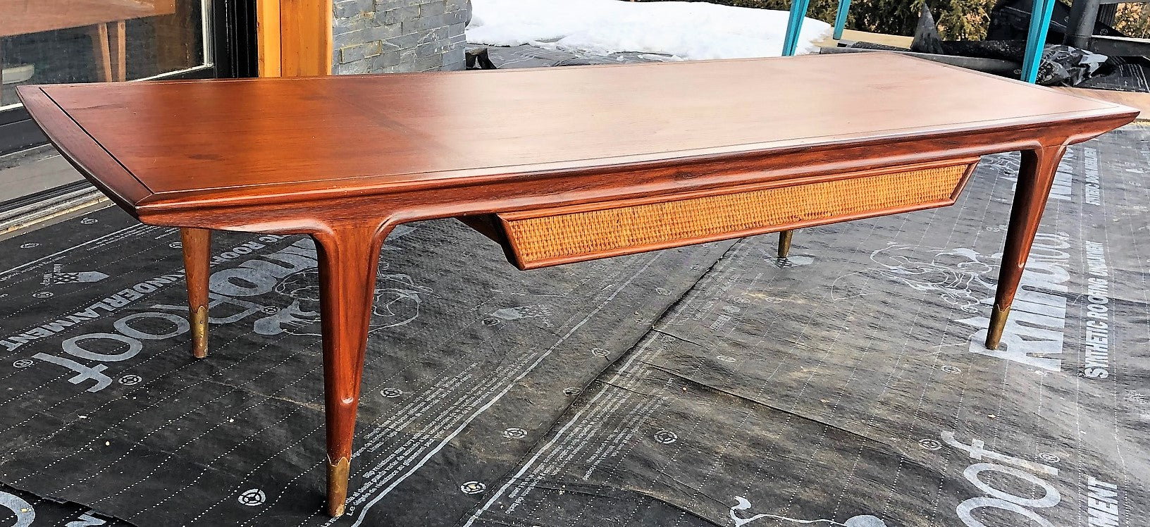 REFINISHED MCM Walnut Coffee 62" with a drawer and inlays, PERFECT, treated for durability - Mid Century Modern Toronto