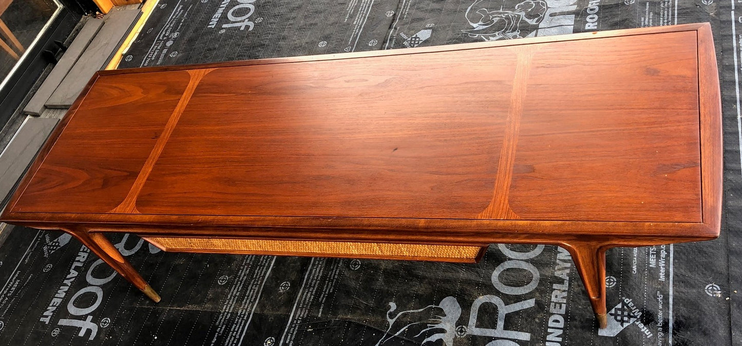 REFINISHED MCM Walnut Coffee 62" with a drawer and inlays, PERFECT, treated for durability - Mid Century Modern Toronto