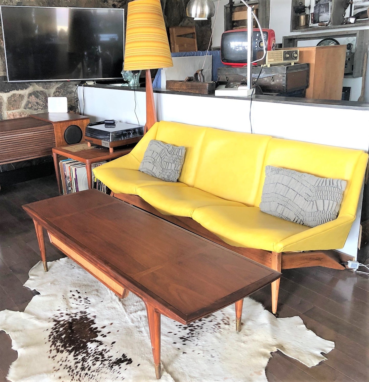 REFINISHED MCM Walnut Coffee 62" with a drawer and inlays, PERFECT, treated for durability - Mid Century Modern Toronto