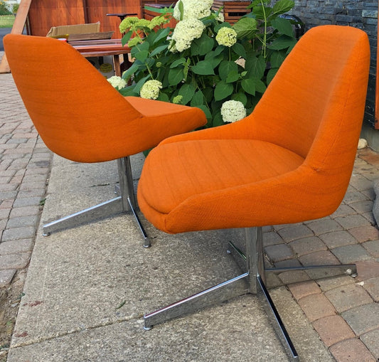 Set of 2 Vintage MCM  Reupholstered Swivel Lounge Chairs, Orange Wool, Perfect - Mid Century Modern Toronto