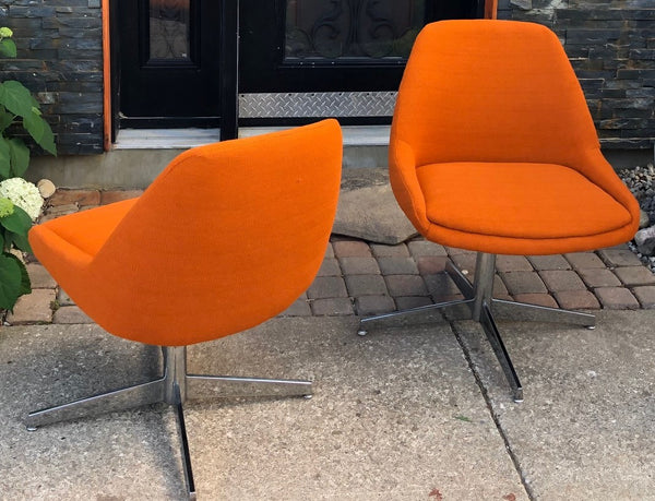 Set of 2 Vintage MCM  Reupholstered Swivel Lounge Chairs, Orange Wool, Perfect - Mid Century Modern Toronto