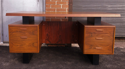 Mid Century Modern Rosewood executive desk with finished back, optional glass top - super SALE - Mid Century Modern Toronto