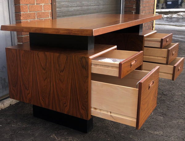 Mid Century Modern Rosewood executive desk with finished back, optional glass top - super SALE - Mid Century Modern Toronto