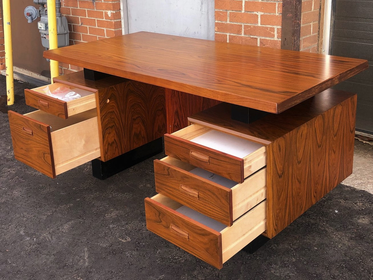 Mid Century Modern Rosewood executive desk with finished back, optional glass top - super SALE - Mid Century Modern Toronto