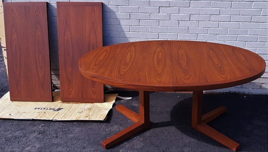 REFINISHED MCM Rosewood Table Oval w 2 Leaves 64"-104", pedestal legs, PERFECT - Mid Century Modern Toronto