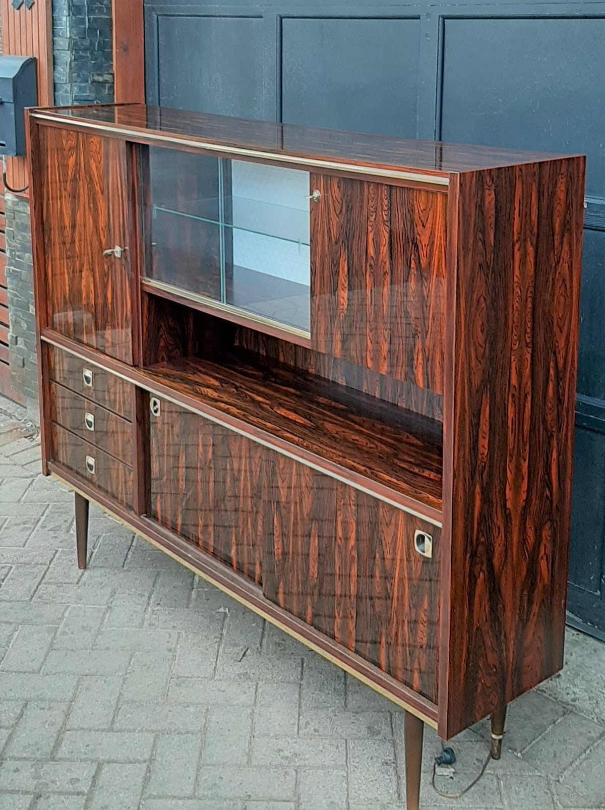 RESTORED Mid Century Modern Rosewood Highboard compact narrow, PERFECT - Mid Century Modern Toronto