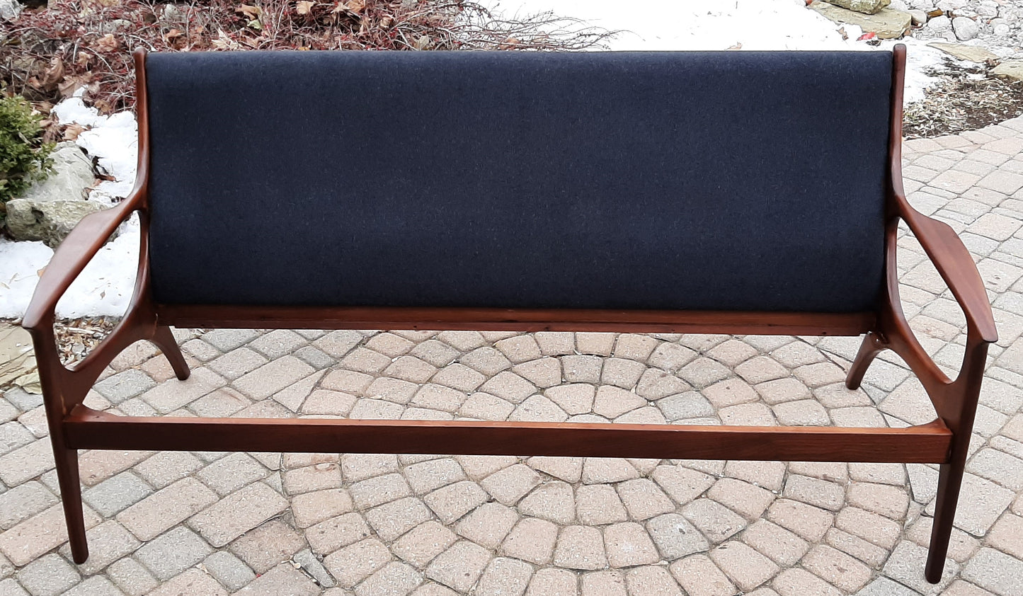 On hold***REFINISHED MCM Solid Teak 3-Seater Lounge Sofa with charcoal wool upholstery - Mid Century Modern Toronto