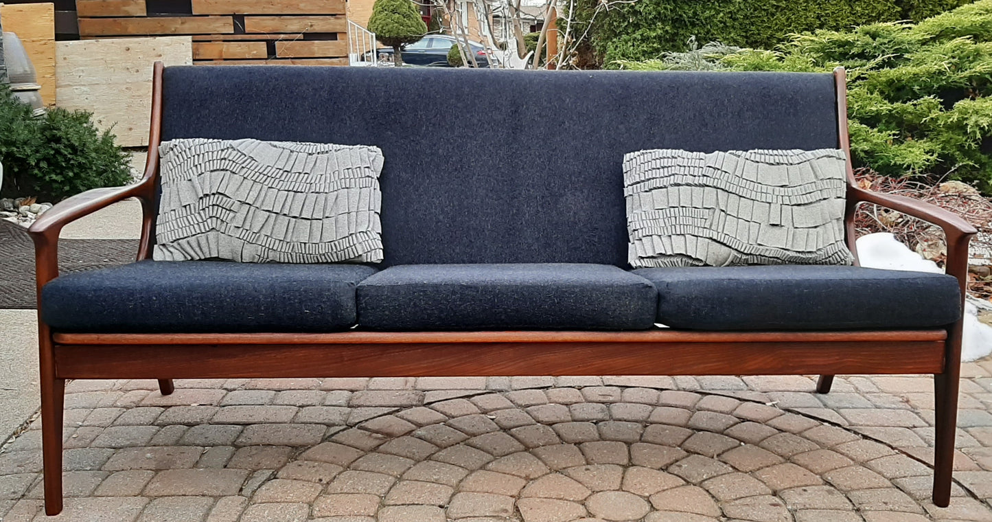 On hold***REFINISHED MCM Solid Teak 3-Seater Lounge Sofa with charcoal wool upholstery - Mid Century Modern Toronto