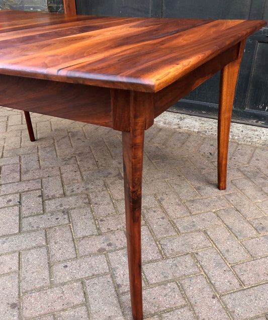 REFINISHED MCM Solid Walnut Table w 1 leaf  56"-65.25", seats 6-8, PERFECT, treated for durability - Mid Century Modern Toronto