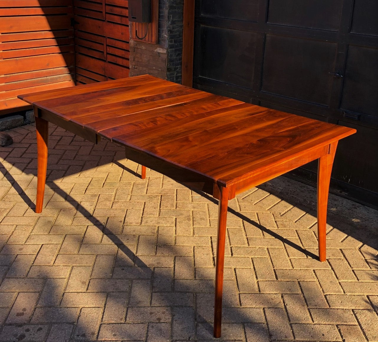 REFINISHED MCM Solid Walnut Table w 1 leaf  56"-65.25", seats 6-8, PERFECT, treated for durability - Mid Century Modern Toronto