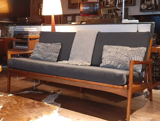 REFINISHED REUPHOLSTERED Mid Century Modern 3-Seater Sofa 6 ft Grey fabric PERFECT - Mid Century Modern Toronto