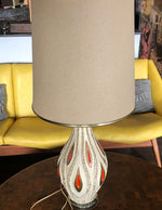 Mid Century Modern art pottery lamp-textured cream, brown, orange; H 34.5