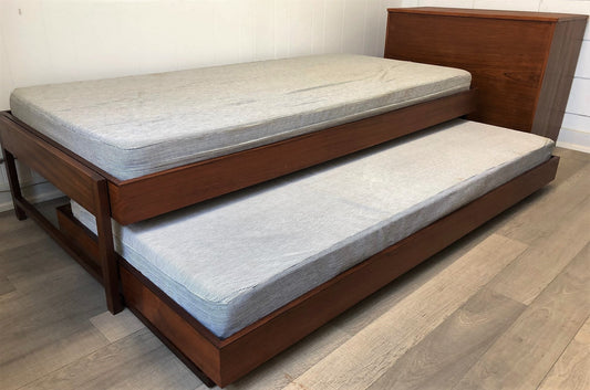 RESTORED MCM Teak 2 single beds/ trundle bed/daybed with a blanket box, PERFECT - Mid Century Modern Toronto