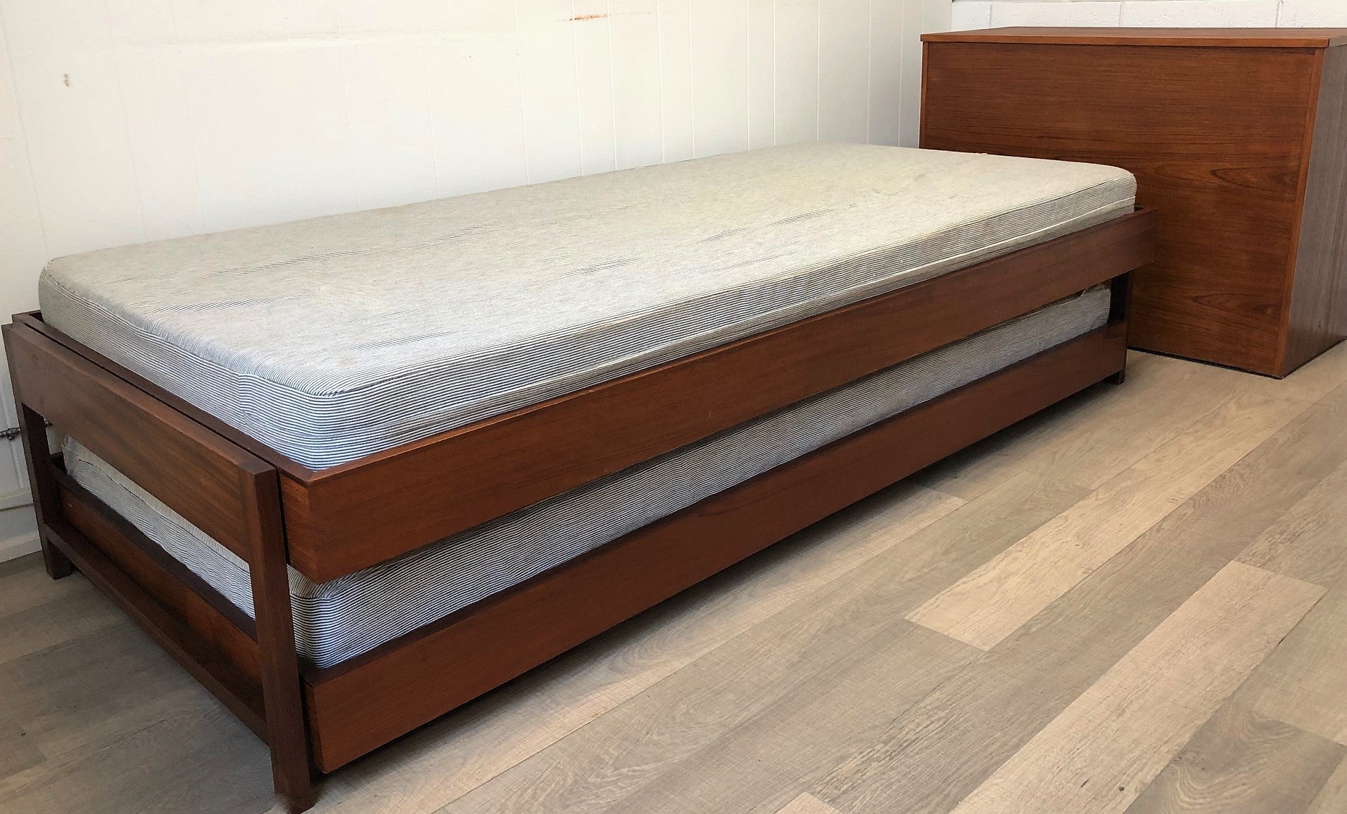 RESTORED MCM Teak 2 single beds/ trundle bed/daybed with a blanket box, PERFECT - Mid Century Modern Toronto