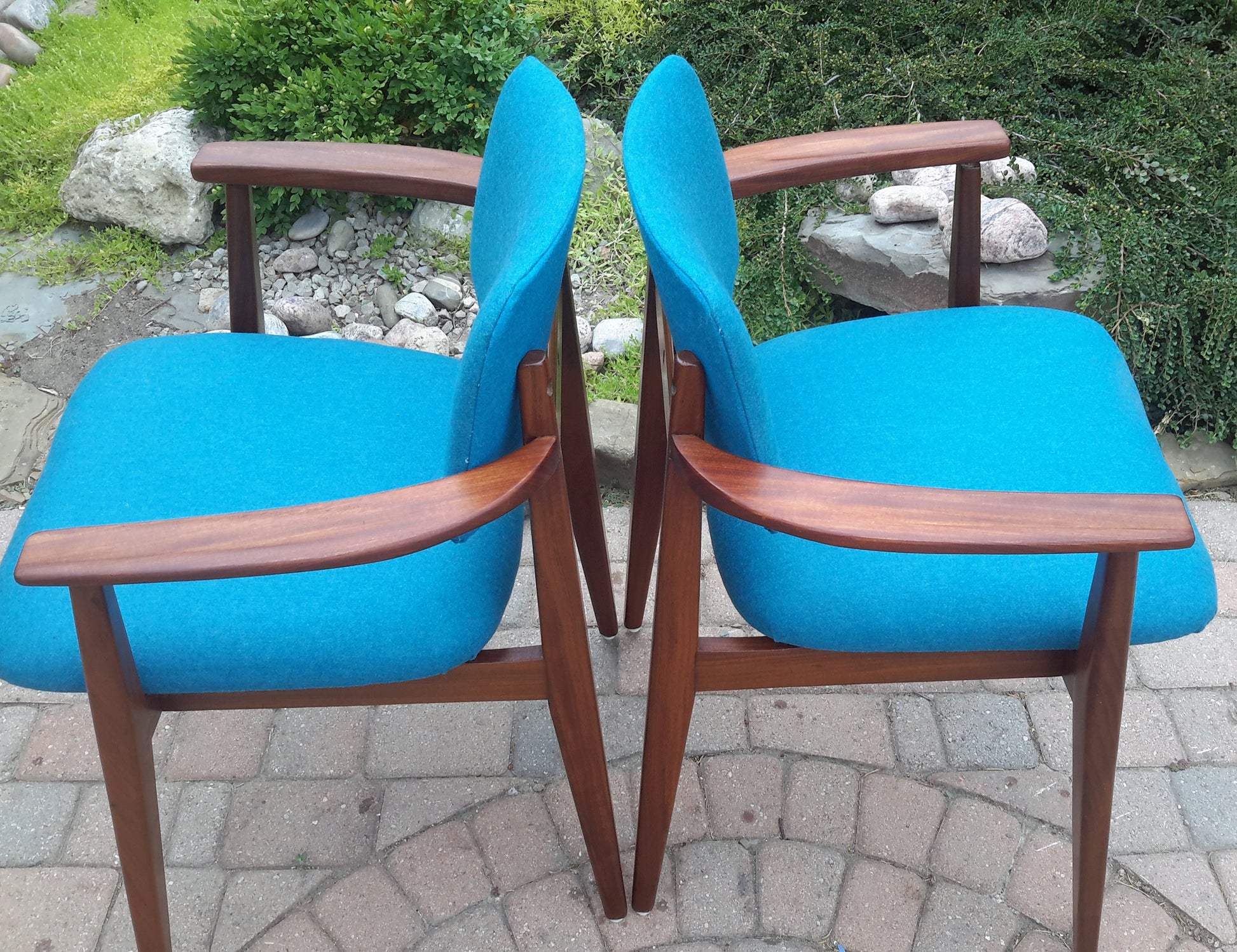 2 REFINISHED REUPHOLSTERED Solid Teak Arm Chairs by Jan Kuypers PERFECT, each $399 - Mid Century Modern Toronto