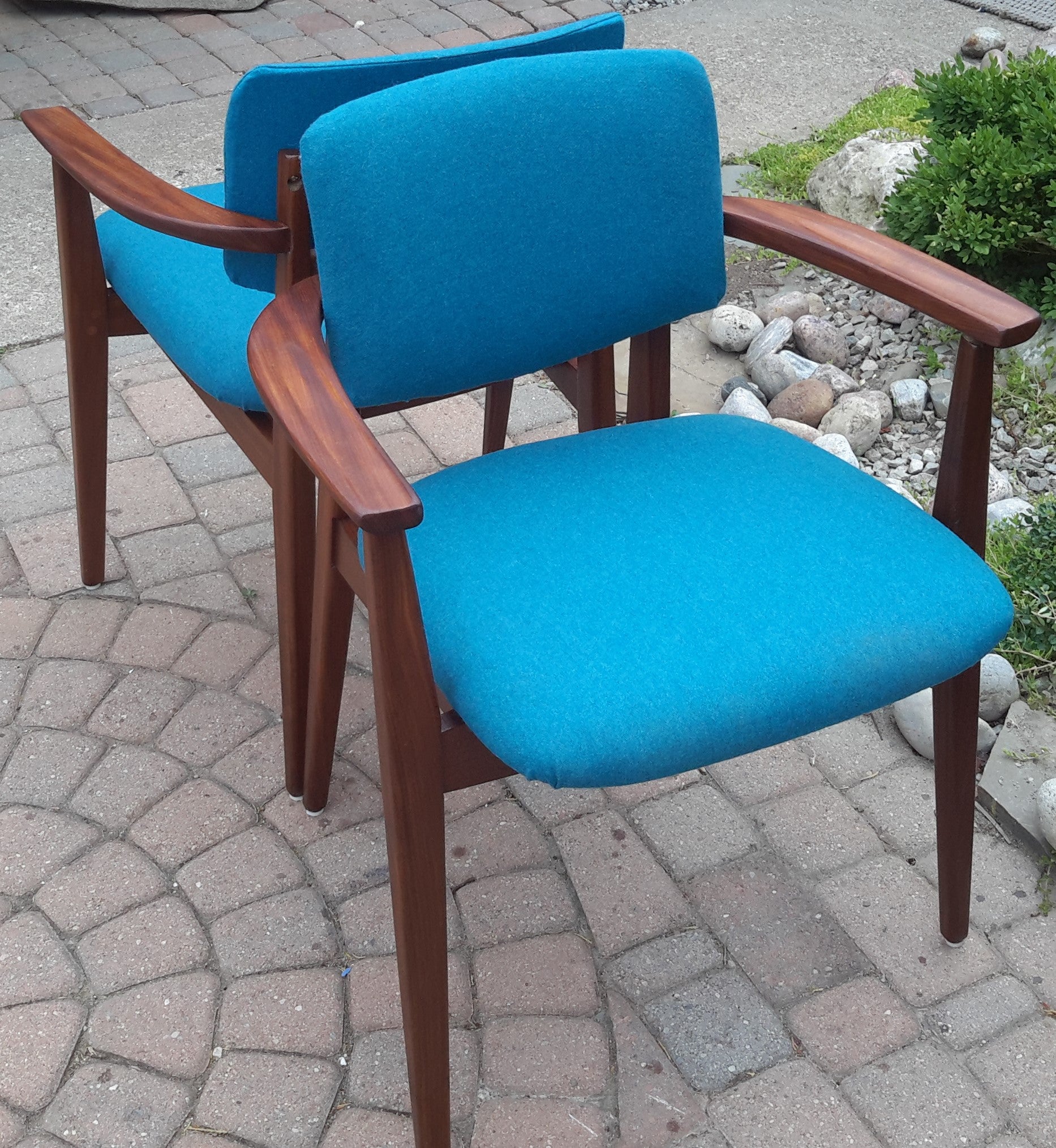 2 REFINISHED REUPHOLSTERED Solid Teak Arm Chairs by Jan Kuypers PERFECT, each $399 - Mid Century Modern Toronto