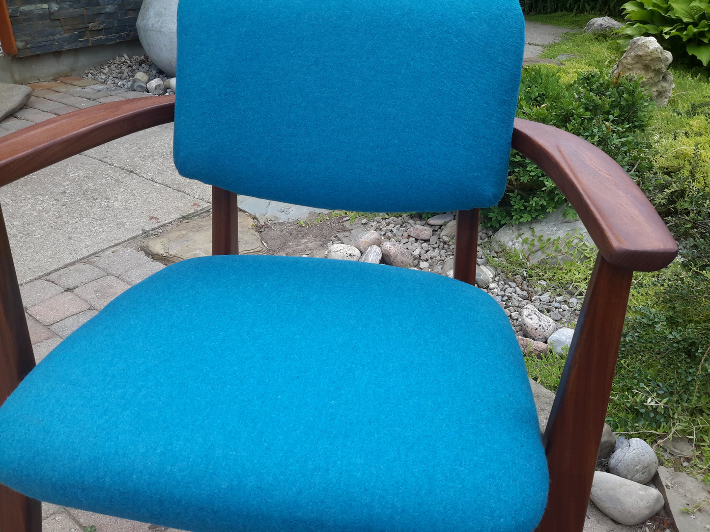 2 REFINISHED REUPHOLSTERED Solid Teak Arm Chairs by Jan Kuypers PERFECT, each $399 - Mid Century Modern Toronto