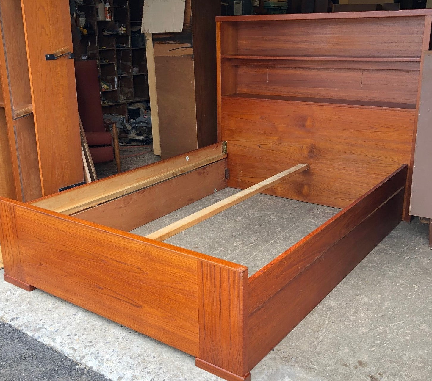 Restored MCM Teak Bed Double with Bookcase Headboard & Lighting, perfect - Mid Century Modern Toronto