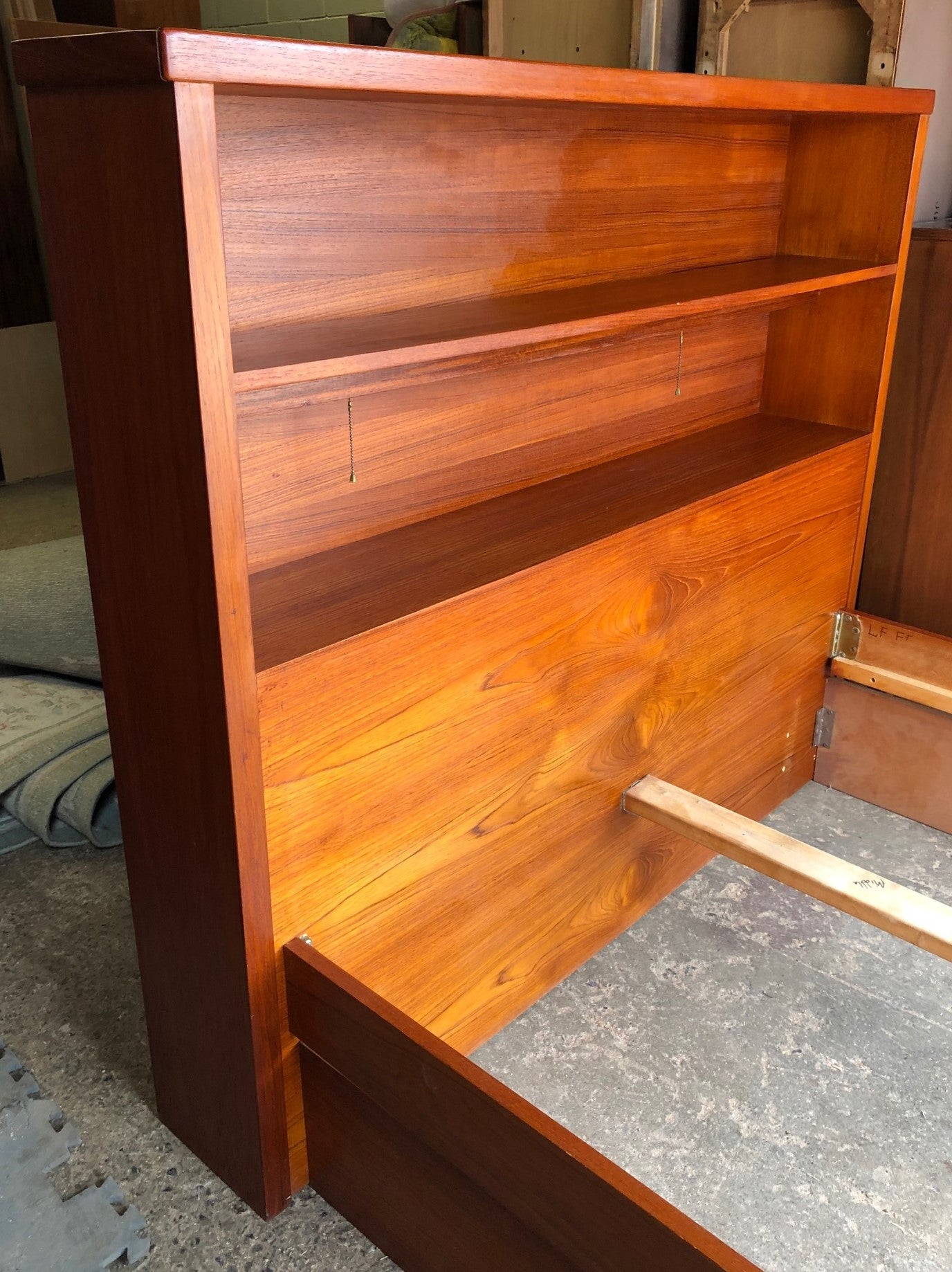 Restored MCM Teak Bed Double with Bookcase Headboard & Lighting, perfect - Mid Century Modern Toronto